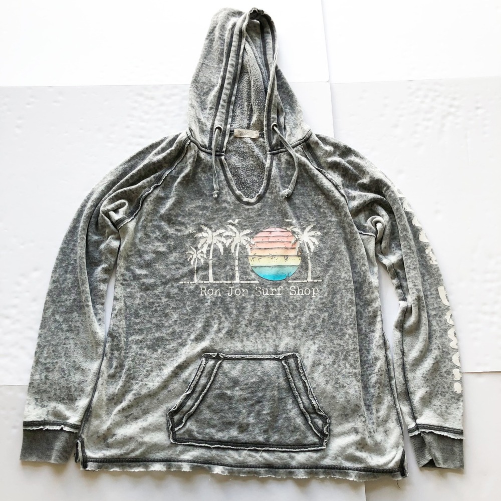 Ron Jon Surf Shop Sweatshirt Womens Large Grey Acid Wash Cocoa Beach Hoodie